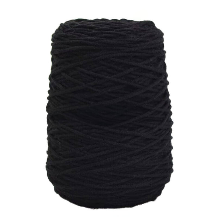 Black acrylic tufting yarn cone on a white background