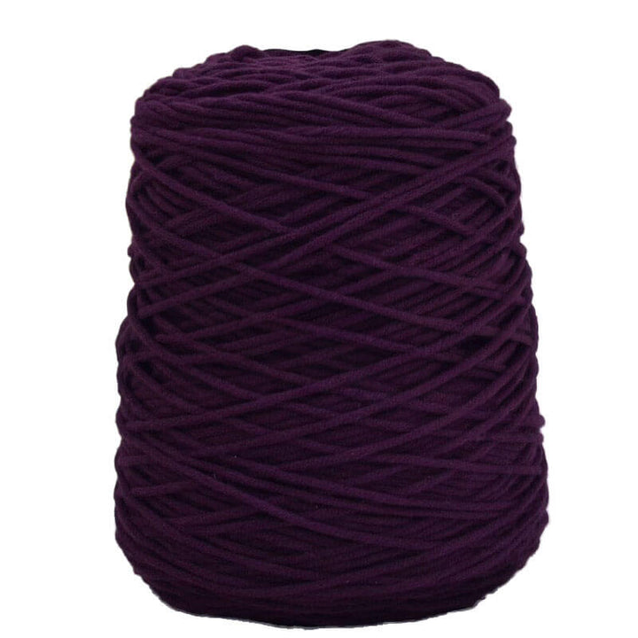 Purple acrylic tufting yarn cone on a white background