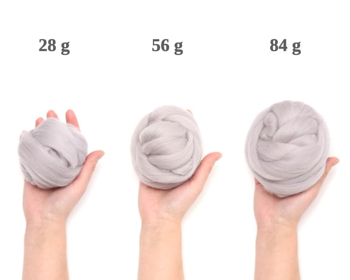 Merino felting wool sold by weight: 1 oz (28 g), 2 oz (56 g) and 3 oz (84 g) balls