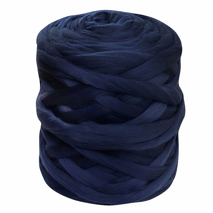 a ball of thick merino wool yarn in navy