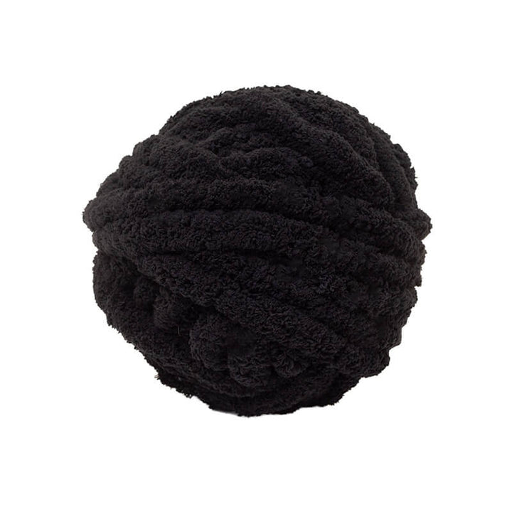 black jumbo chenille yarn ball on a white background