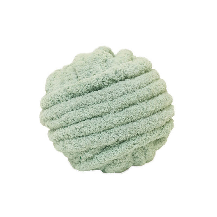 Light green bulky chenille yarn on a white background