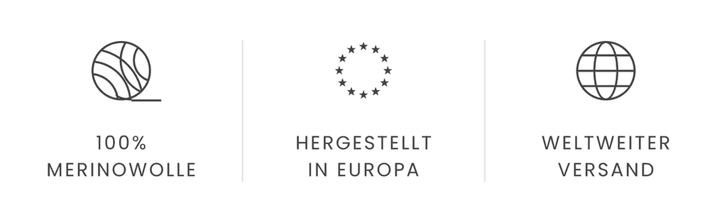 100% Merinowolle, hergestellt in Europa, weltweiter Versand