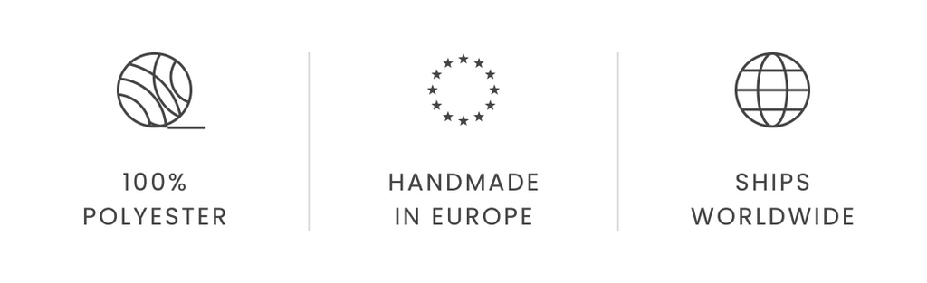100% polyester, handmade in Europe, ships worldwide