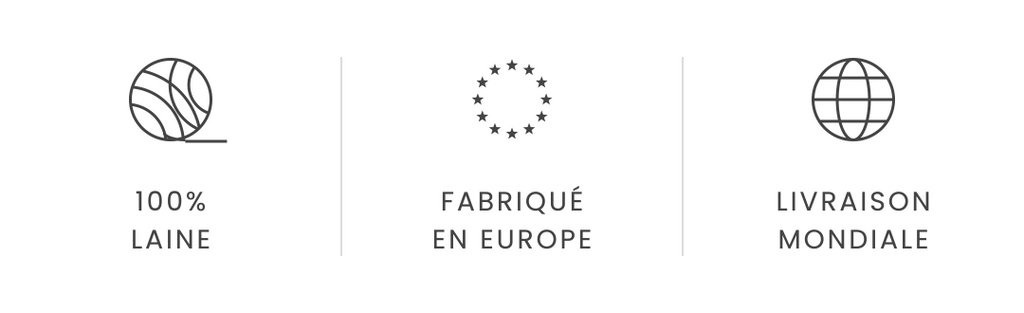 100 % laine, fabriqué en Europe, livraison mondiale
