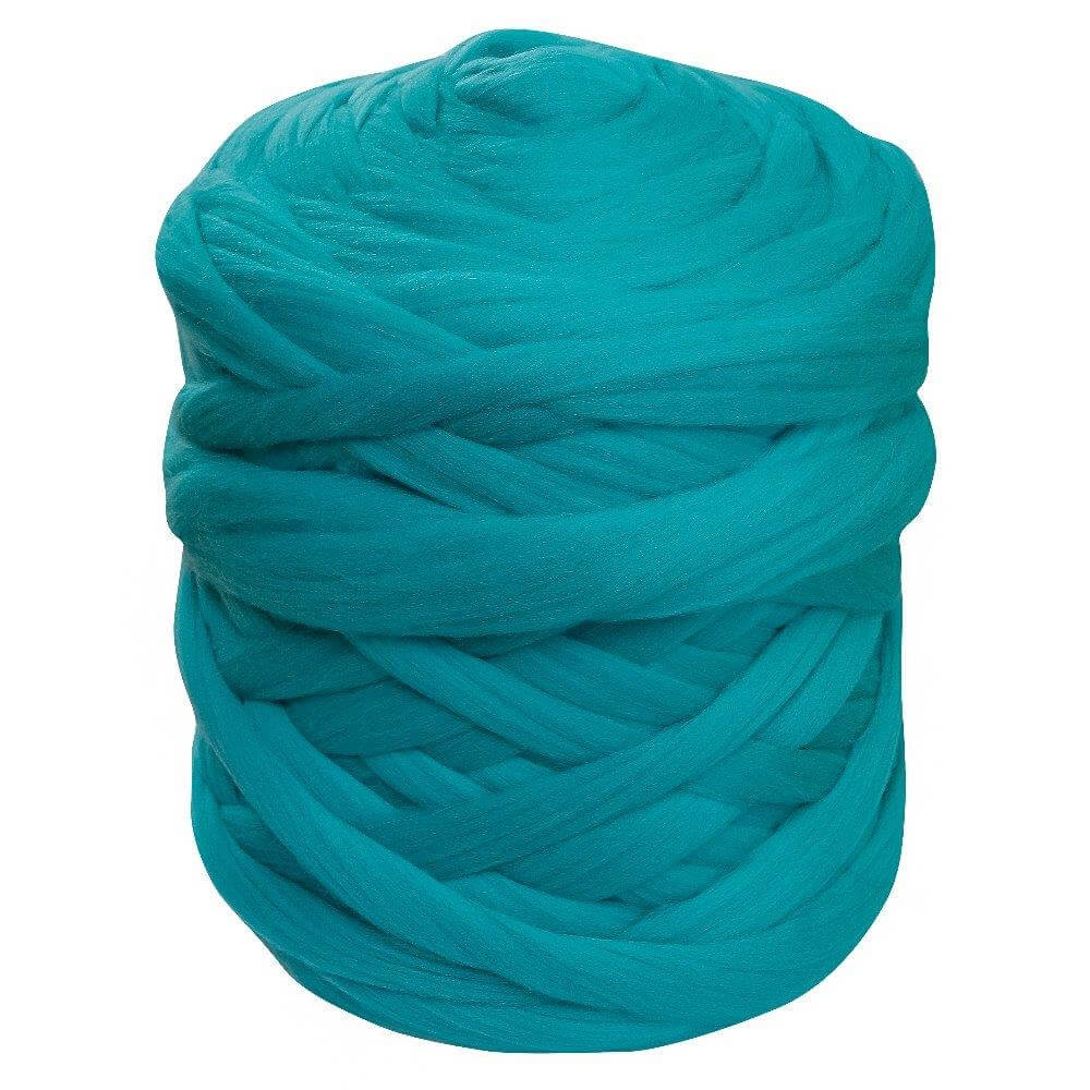 turquoise wool chunky yarn ball in white bckgound