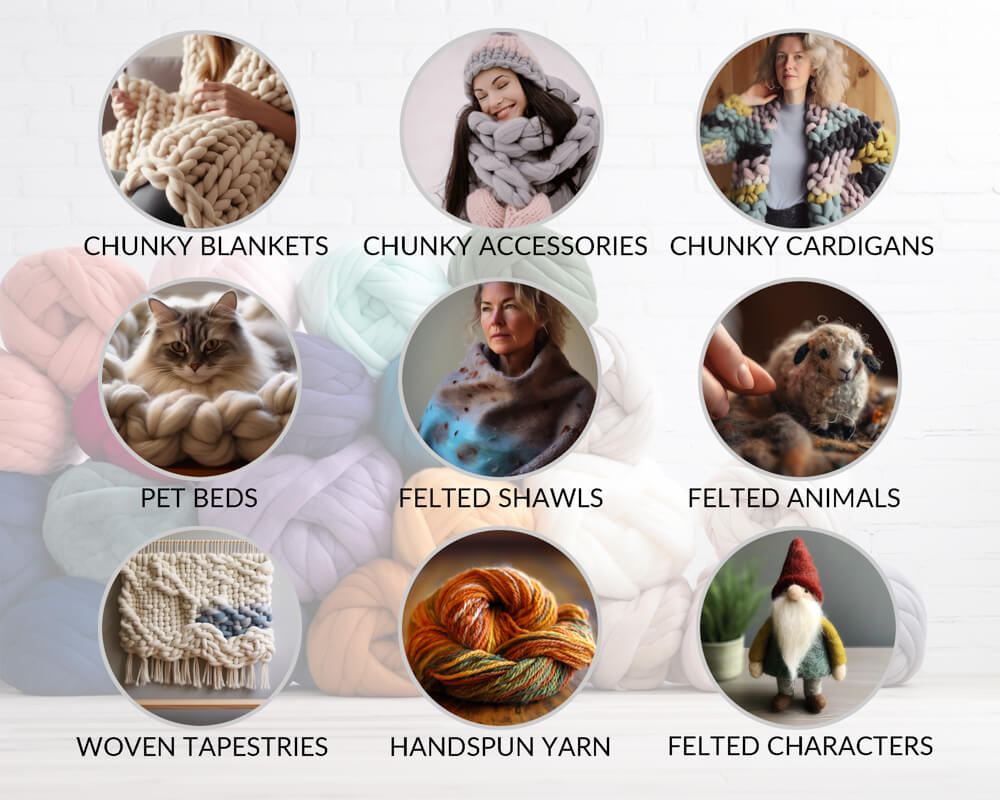 icons showing what can be made with chunky yarn